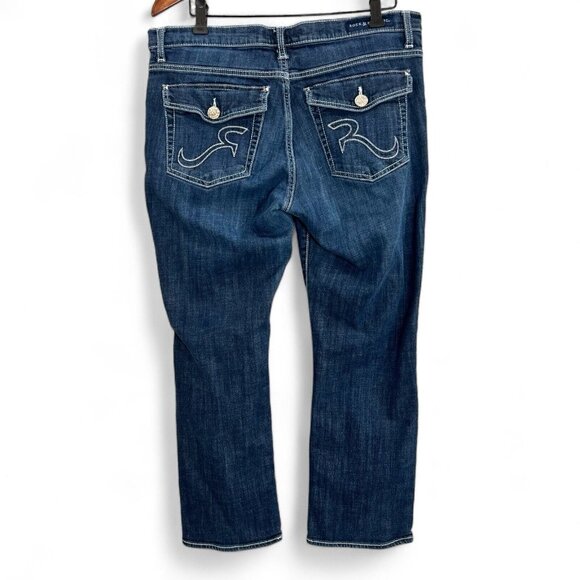 Rock & Republic Jeans Women 14 Blue Kendall Bootcut Mid Rise Medium Wash Cropped - Picture 2 of 13